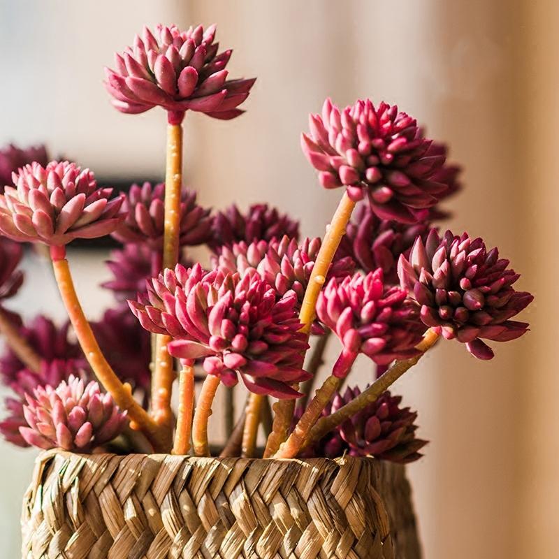 Artificial Plant Faux Succulent Stem Set in Red 13" Tall - RusticReach