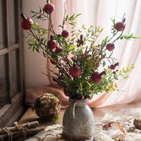 Artificial Red Pomegranate Greenery Leaf Bouquet 22" Tall RusticReach 