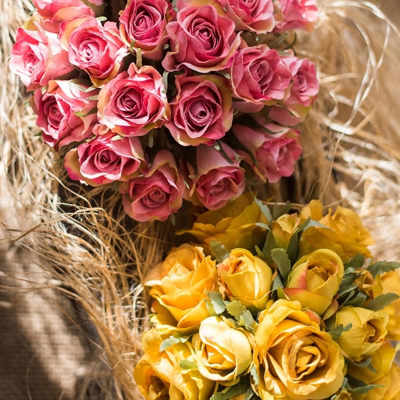 Artificial Rose Bouquet Small Pink Yellow Rose RusticReach 