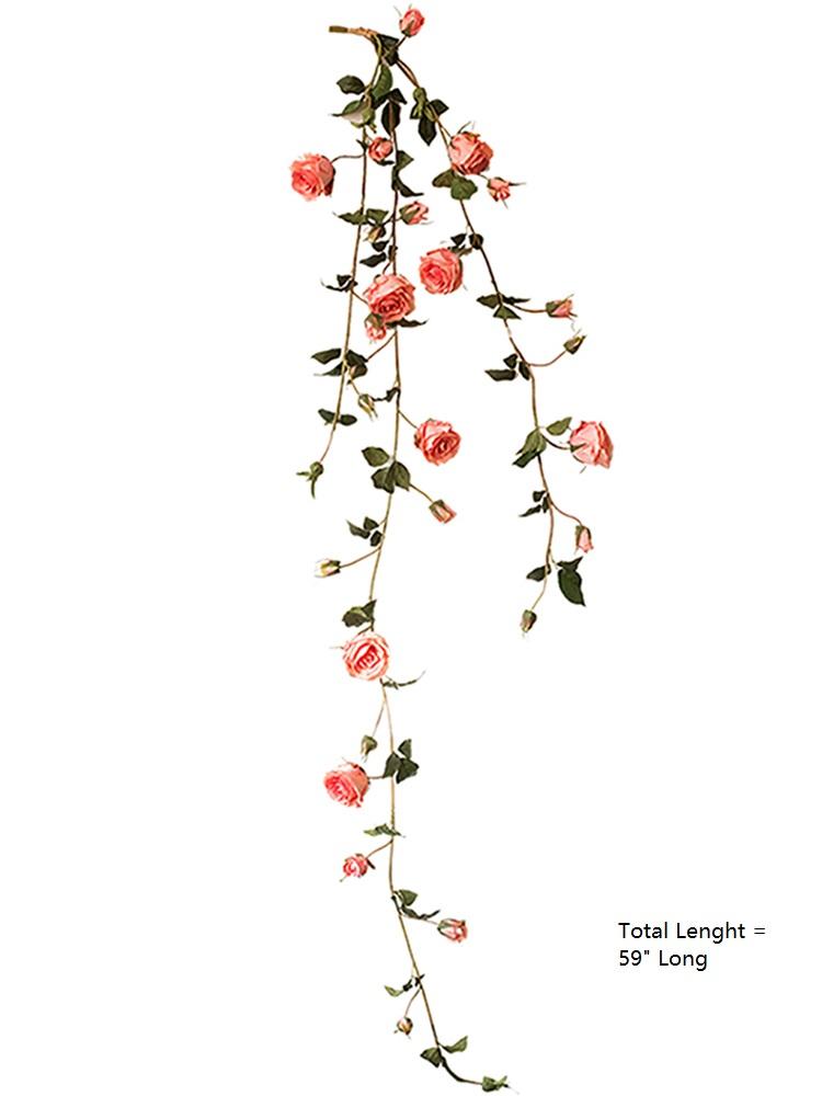 Artificial Rose Branch Vine in Pink 59" Long - RusticReach