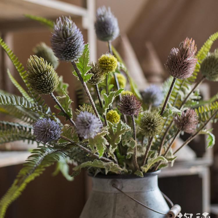 Faux Silk Artificial Thistle Flower Stem 26" Tall - RusticReach
