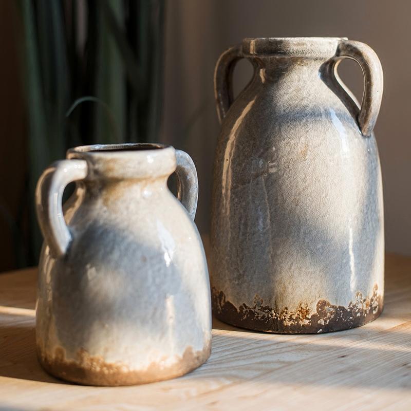 Binglie Glazed Pottery Vase with Handles - RusticReach