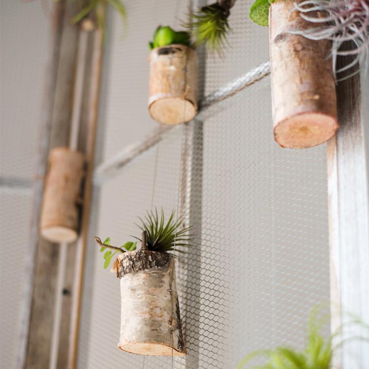 Vintage Hanging outlet Wooden Planter, Birch Wood Flower Pot