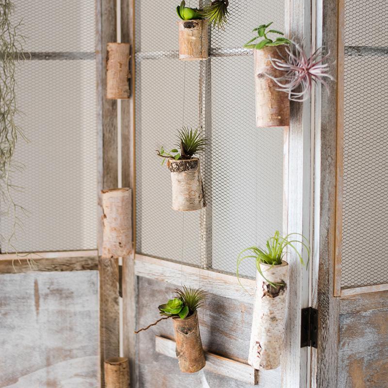 stringy hanging plant Birch Wood Tiny Planter String Hanging Planter Decoration – RusticReach