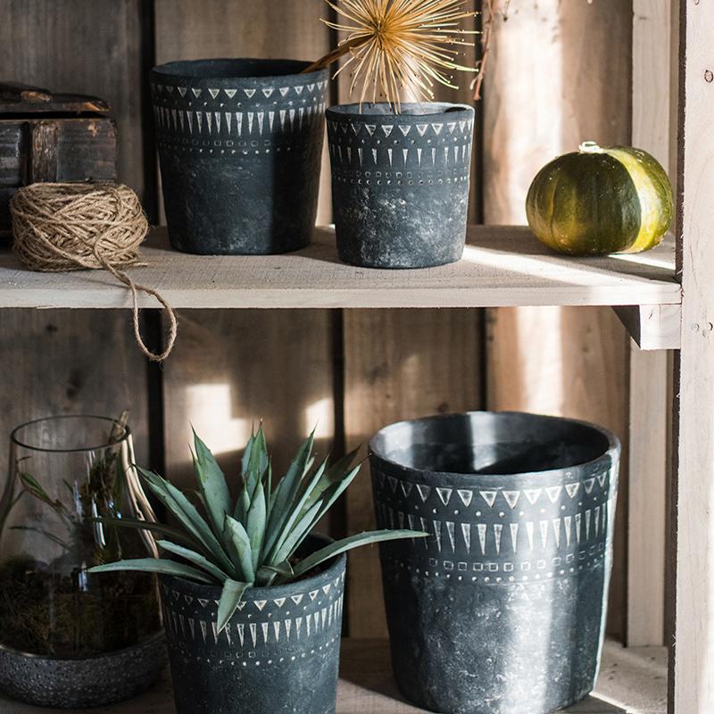 black cement plant pot Black Pottery Cement Planter – RusticReach