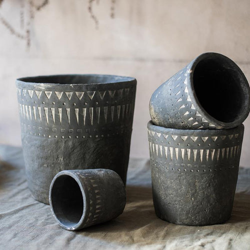 Black Pottery Cement Planter RusticReach 