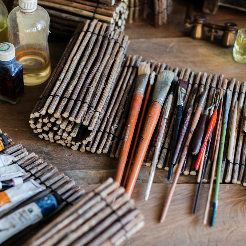 Calligraphy Brush Holder Rollup Wood Shades Rollup - RusticReach