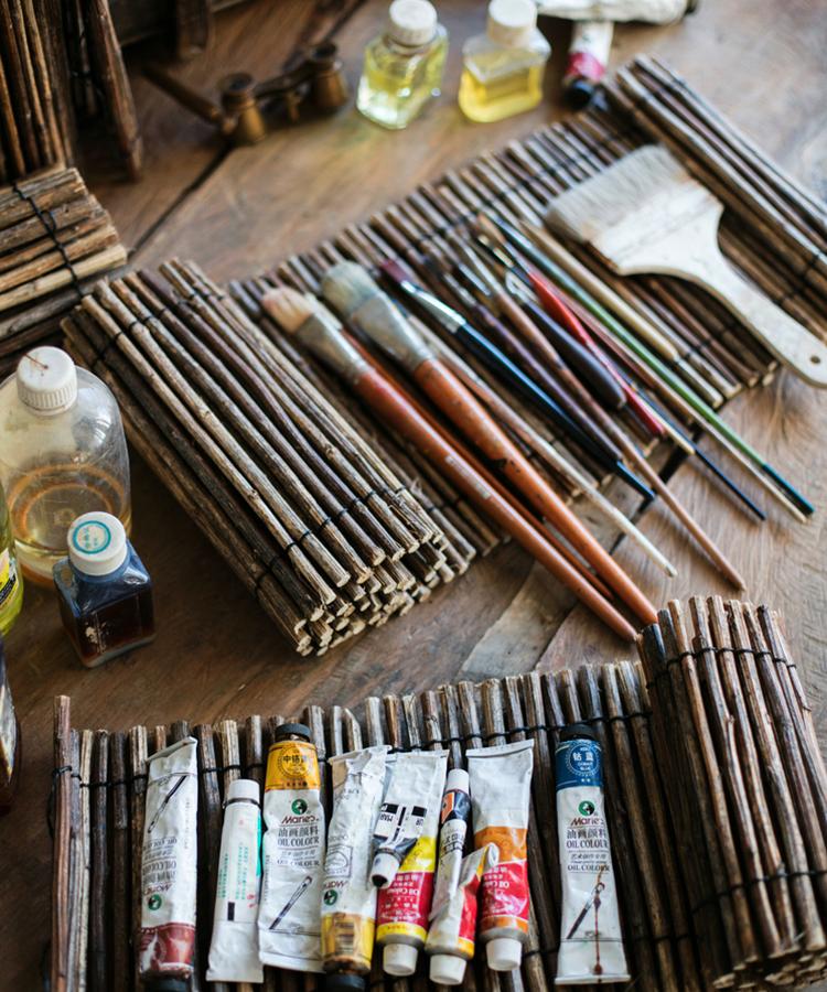 Calligraphy Brush Holder Rollup Wood Shades Rollup - RusticReach