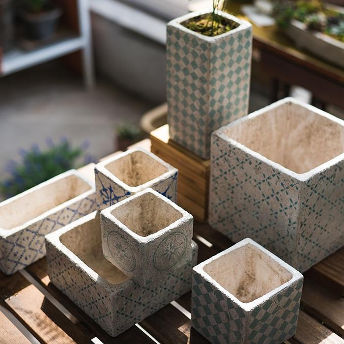 small cement plant pots Cement Planter Blue Pattern Small Planter Randomly Picked Set of 3 – RusticReach