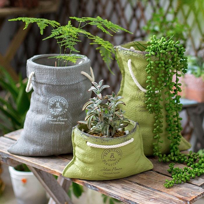 Ceramic Planter Linen Bag Design - RusticReach
