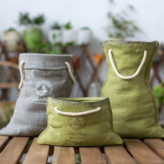 Ceramic Planter Linen Bag Design RusticReach 