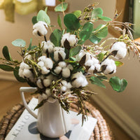Cotton Flower Bouquet with Greenery Leaf 21" Tall RusticReach 