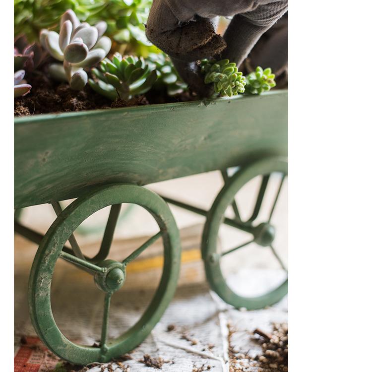 Decorative Planter Cart Green Metal Cart Planter - RusticReach