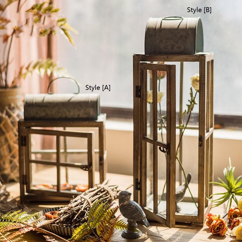 Decorative Table Lantern Wooden Glass Lantern - RusticReach