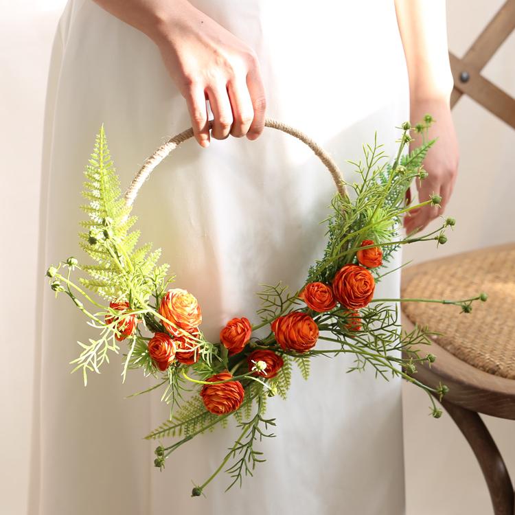 Floral Hoop Artificial Orange Buttercup with Greenery 9" D RusticReach 