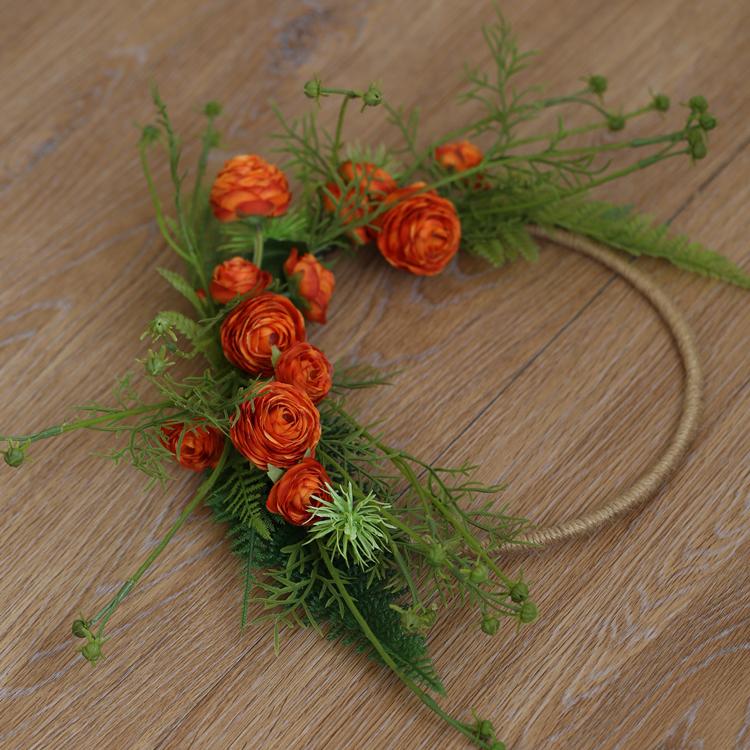 Floral Hoop Artificial Orange Buttercup with Greenery 9" D RusticReach 