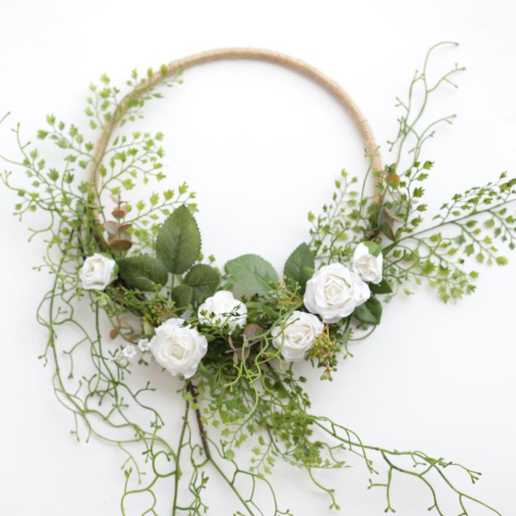 Floral Hoop Artificial White Rose with Greenery Ferns 9