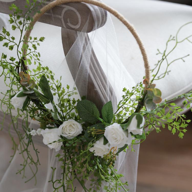 Floral Hoop Artificial White Rose with Greenery Ferns 9