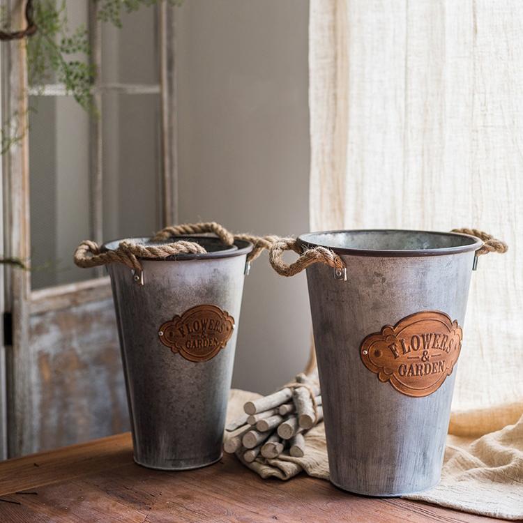 Flower Pot Antique 'Flowers and Garden' Metal Pot with Rope Handles (Set of 3) RusticReach 