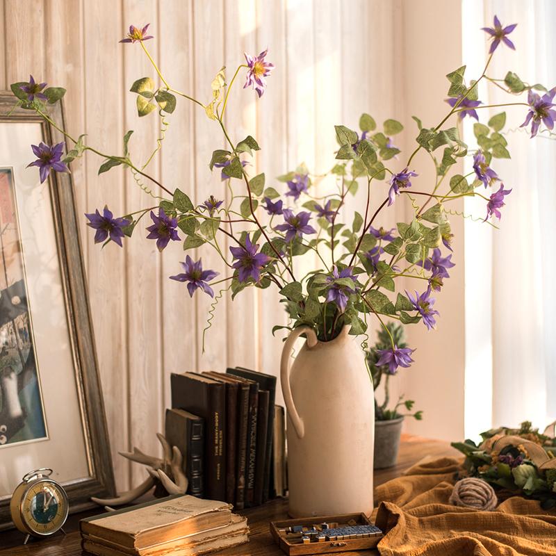 Faux Silk German Clematis Flower Stem in Purple 40" Tall - RusticReach