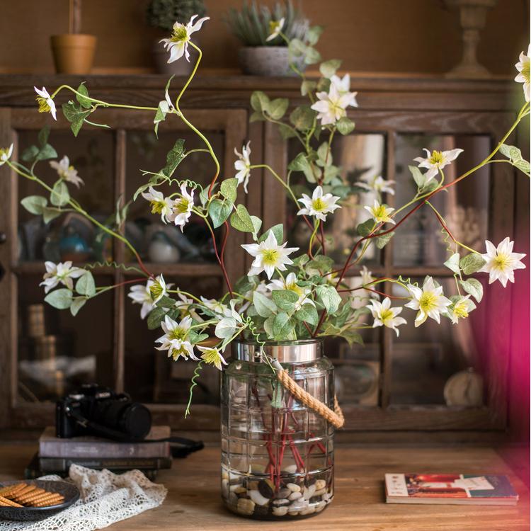 Faux Silk German Clematis Flower Stem in White 40" Tall - RusticReach