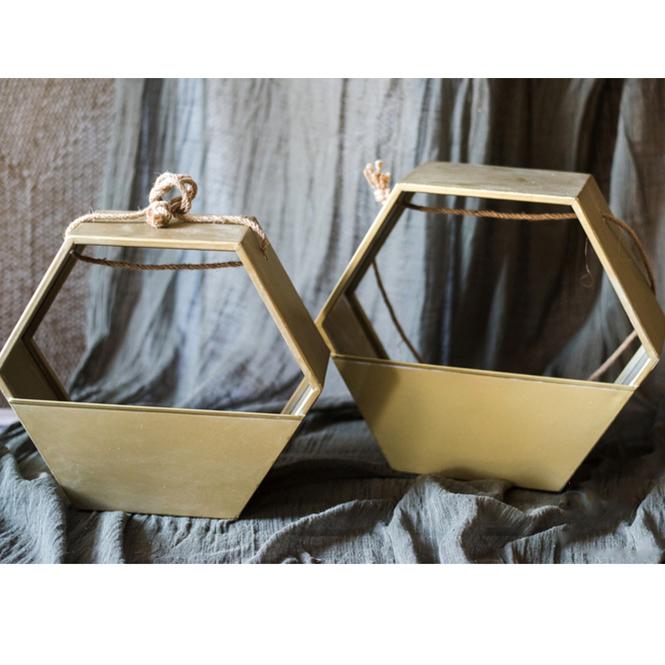 hexagon hanging planter Gold Metal Planter Hexagon Hanging Planter