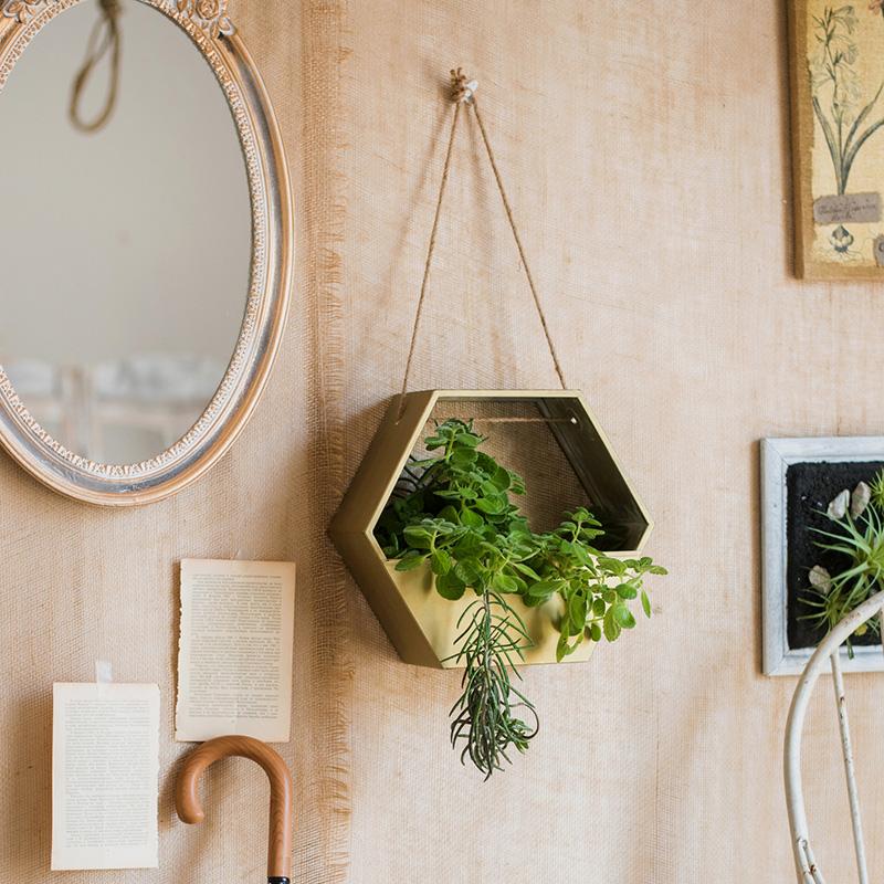 Gold Metal Planter Hexagon Hanging Planter - RusticReach