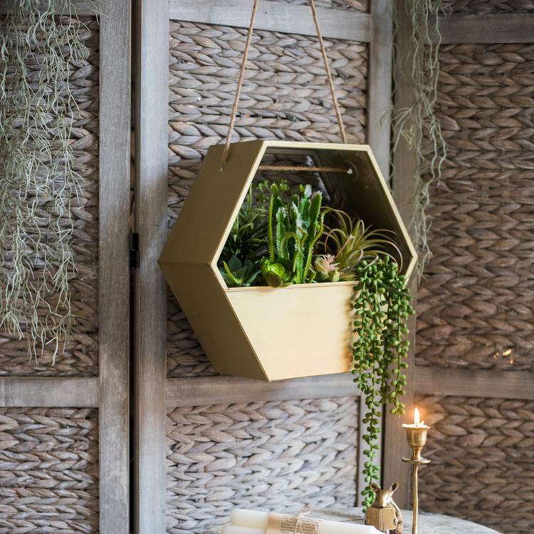 Gold Metal Planter Hexagon Hanging Planter - RusticReach