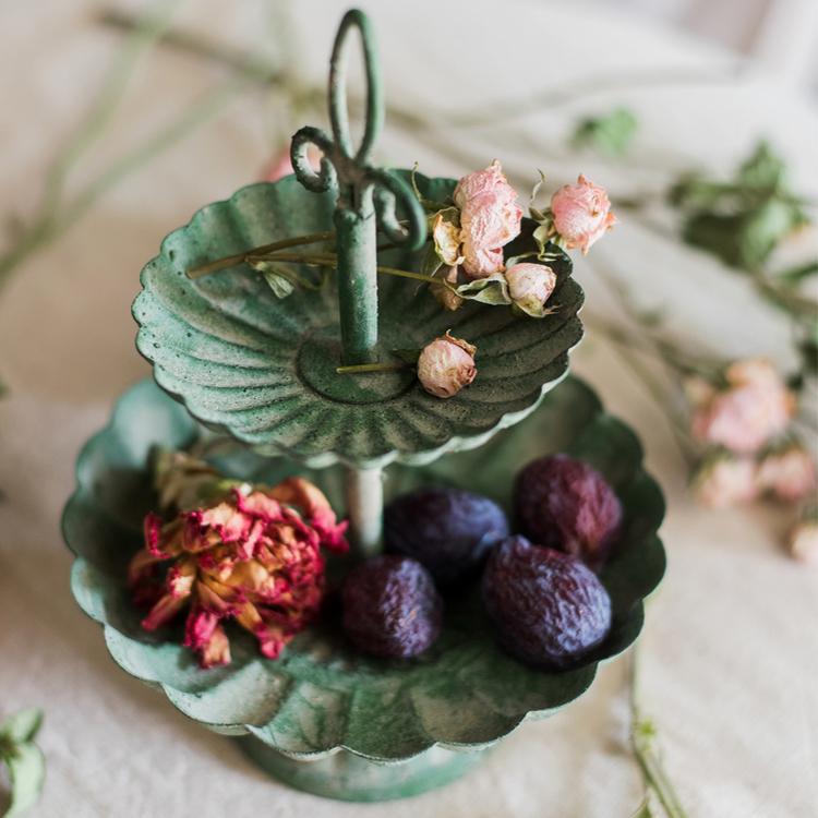 Green Iron Two Tier Small Decorative Tray - RusticReach
