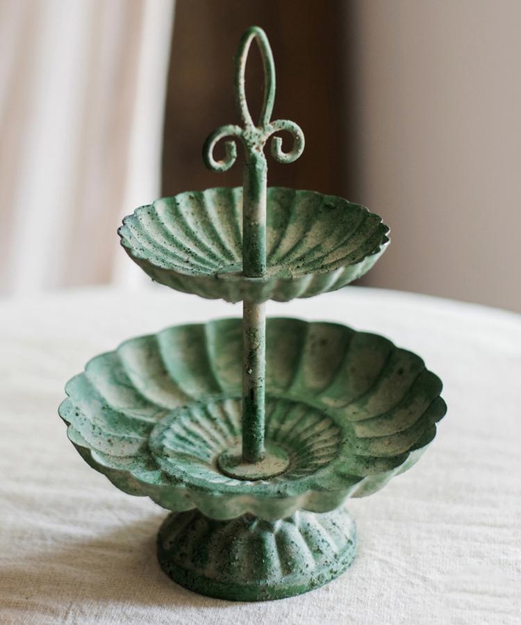 Green Iron Two Tier Small Decorative Tray - RusticReach