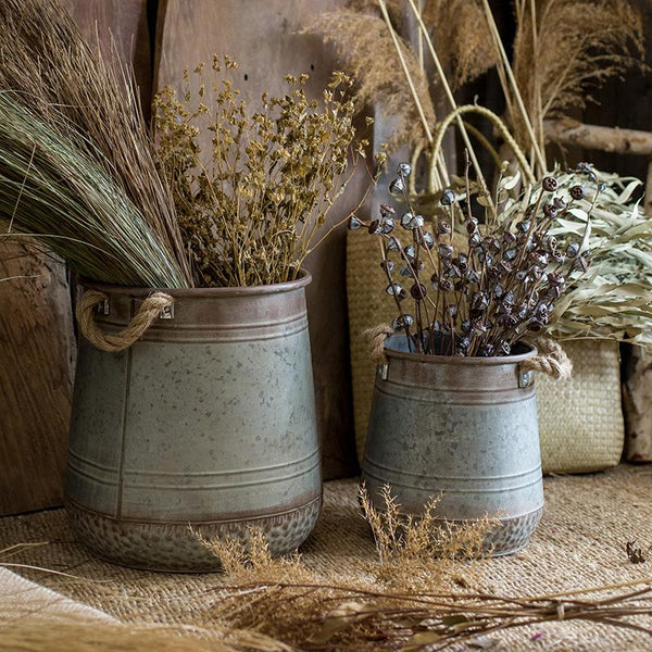 Iron Flower Pail with Rope Handles RusticReach 