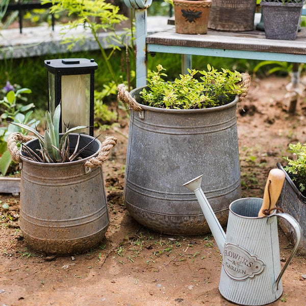 Iron Flower Pail with Rope Handles RusticReach 