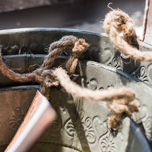 Iron Tub Antique Flower Pattern Tub with Rope Handles (Set of 3) - RusticReach