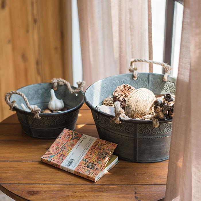 Iron Tub Antique Flower Pattern Tub with Rope Handles (Set of 3) - RusticReach