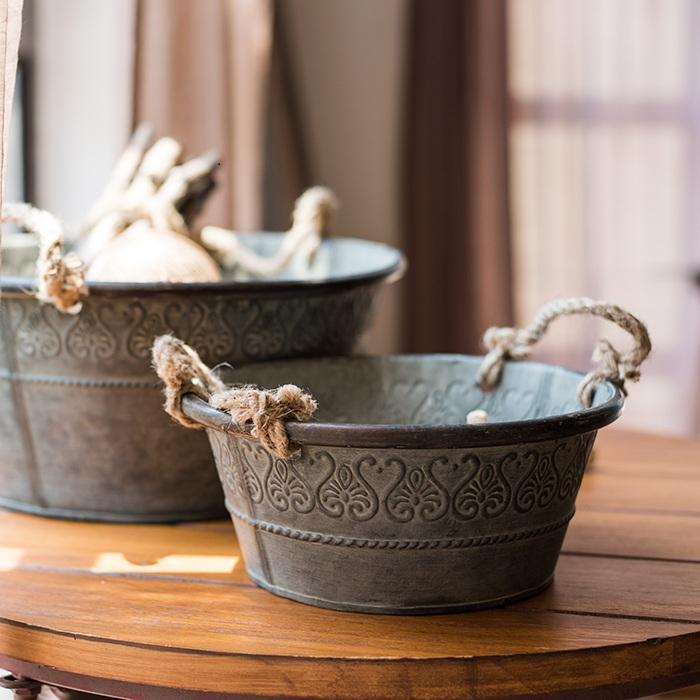 Iron Tub Antique Flower Pattern Tub with Rope Handles (Set of 3) - RusticReach