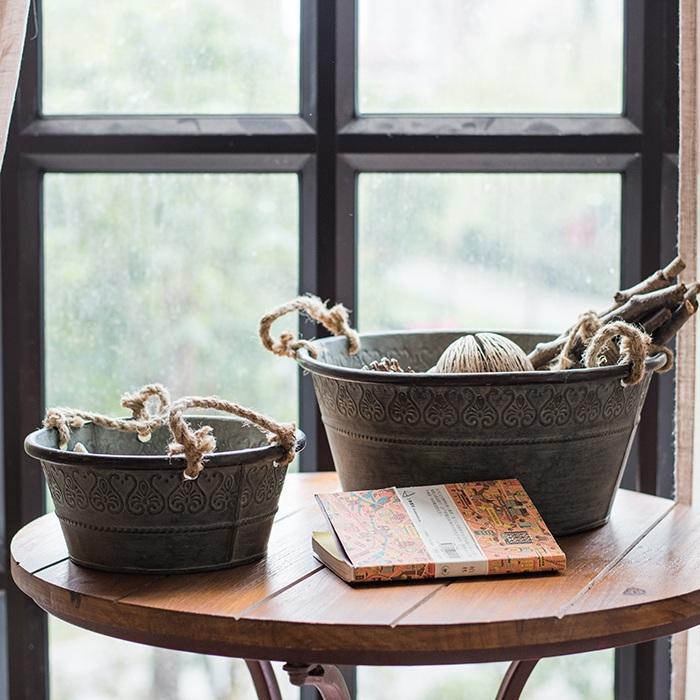 Iron Tub Antique Flower Pattern Tub with Rope Handles (Set of 3) - RusticReach