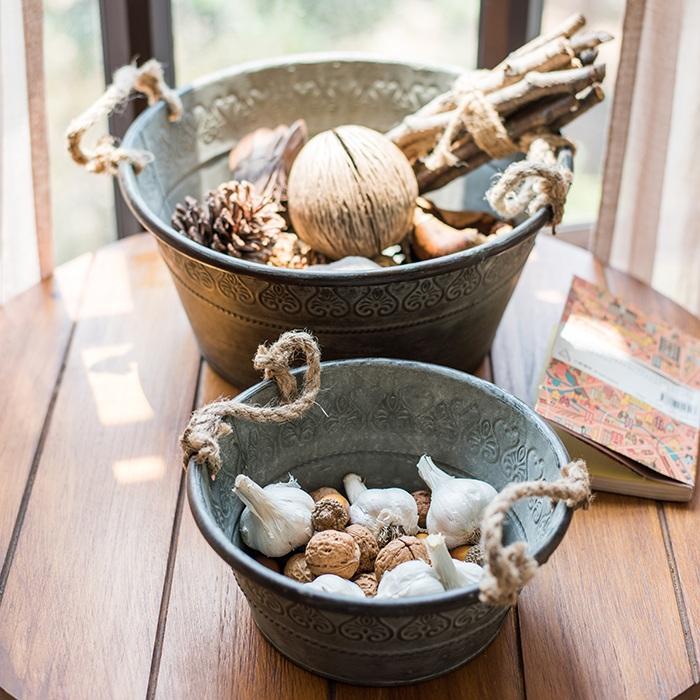 Iron Tub Antique Flower Pattern Tub with Rope Handles (Set of 3) - RusticReach
