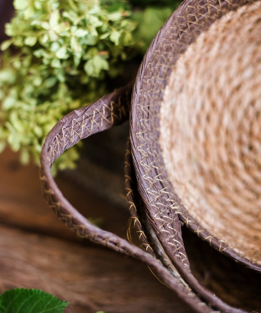 Khaki Brown Straw Basket with Handles - RusticReach