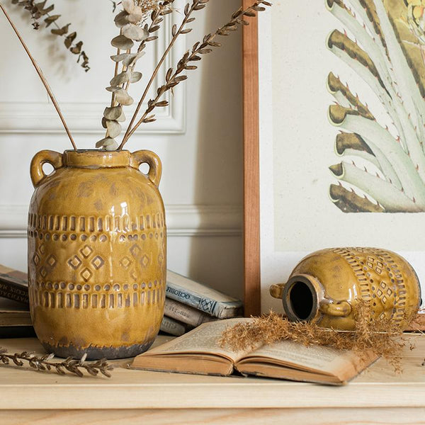 Mustard Yellow Glazed Ceramic Vase RusticReach 