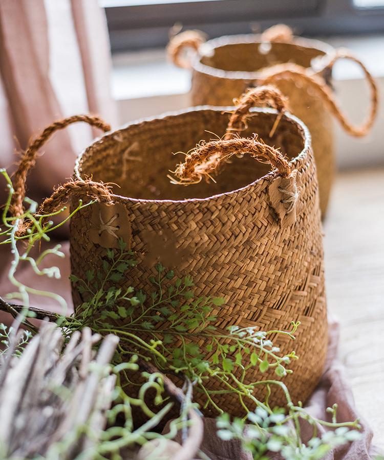 Natural Straw Basket Bag with Rope Handles (Set of 2) - RusticReach