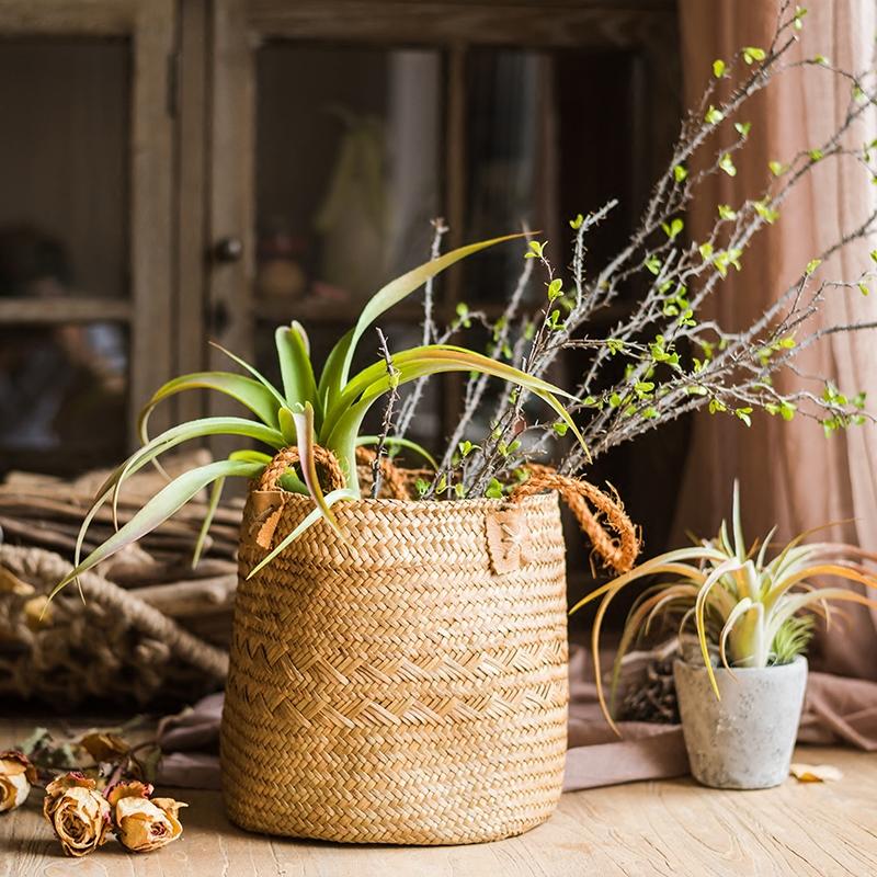 Natural Straw Basket Bag with Rope Handles (Set of 2) - RusticReach