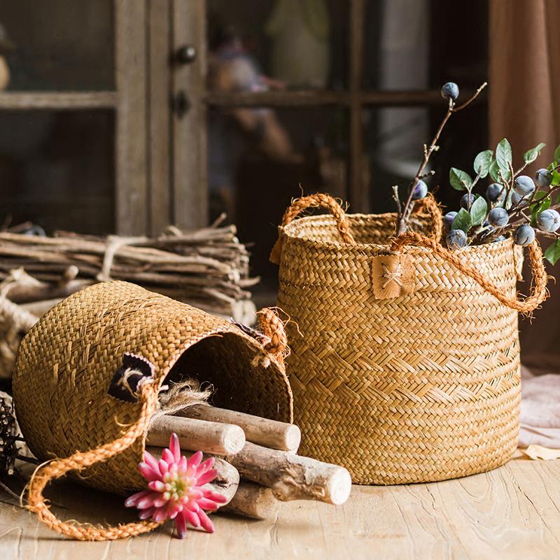 Natural Straw Basket Bag with Rope Handles (Set of 2) - RusticReach