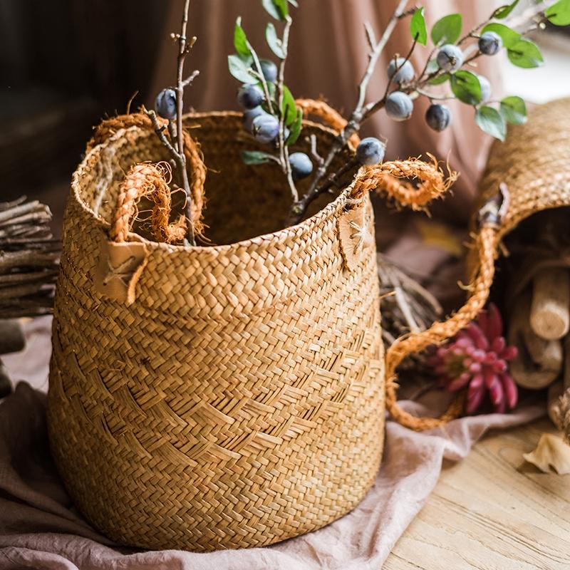 Natural Straw Basket Bag with Rope Handles (Set of 2) - RusticReach