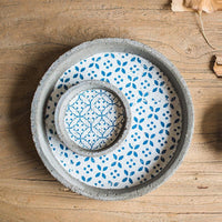 Plant Saucer Cement Blue Pattern Plant Tray Set of 2 RusticReach 