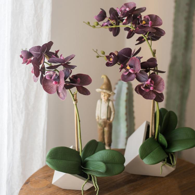 Artificial Silk Orchid Potted Flower Arrangement Purple - RusticReach