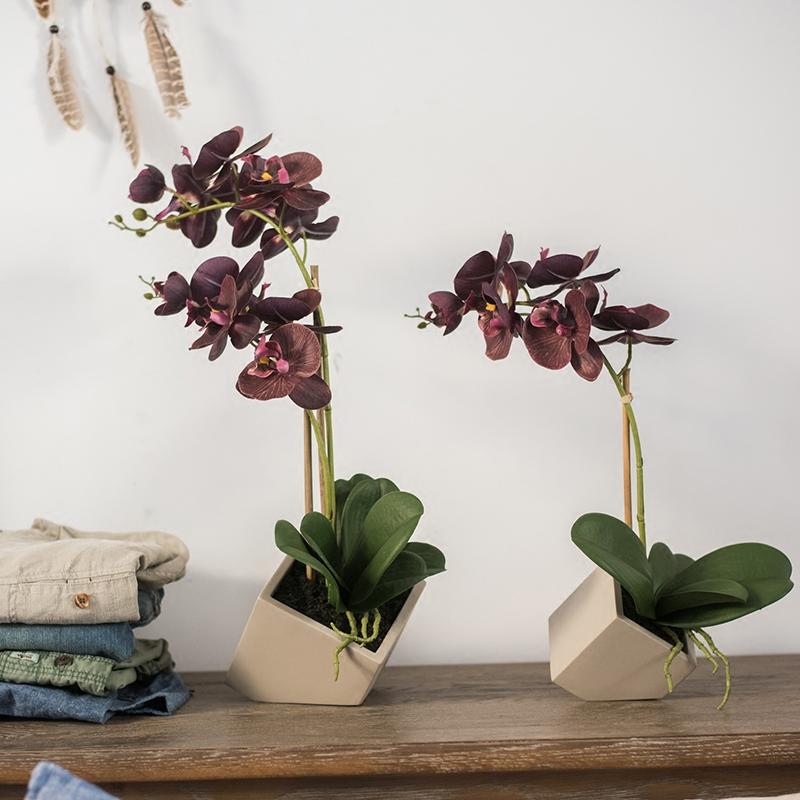 Artificial Silk Orchid Potted Flower Arrangement Purple - RusticReach