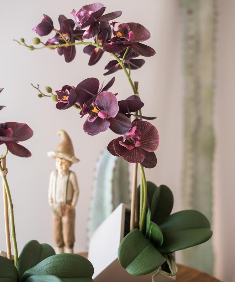 Artificial Silk Orchid Potted Flower Arrangement Purple - RusticReach