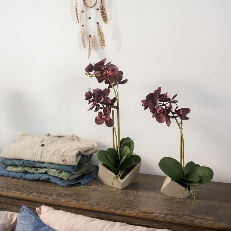 Artificial Silk Orchid Potted Flower Arrangement Purple - RusticReach