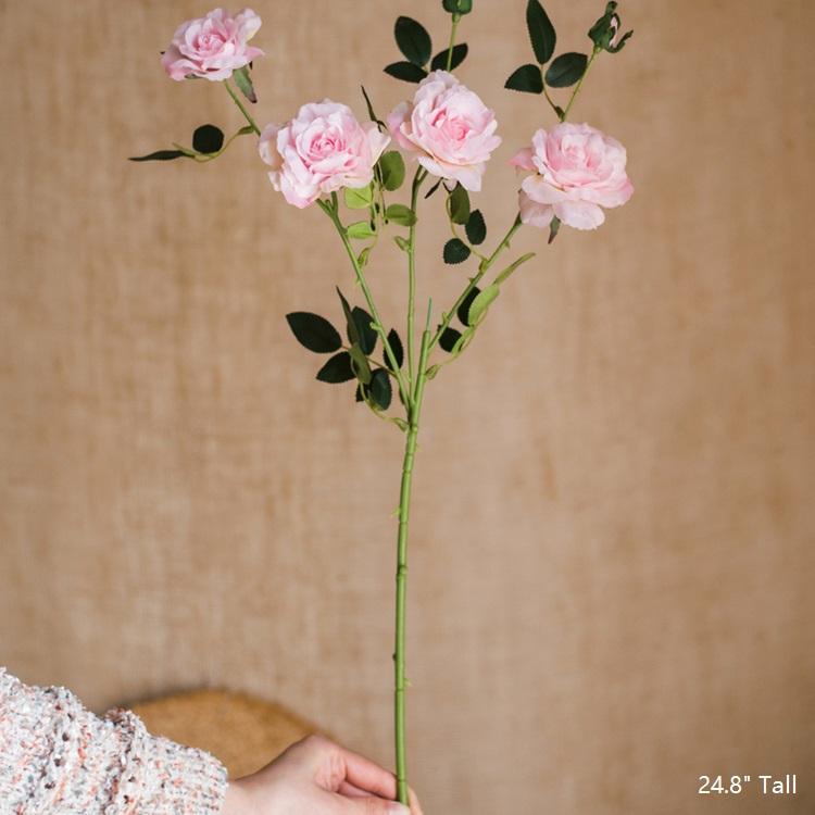 Faux Silk Real Touch Blooming Rose Stem in Pink 25" Tall - RusticReach