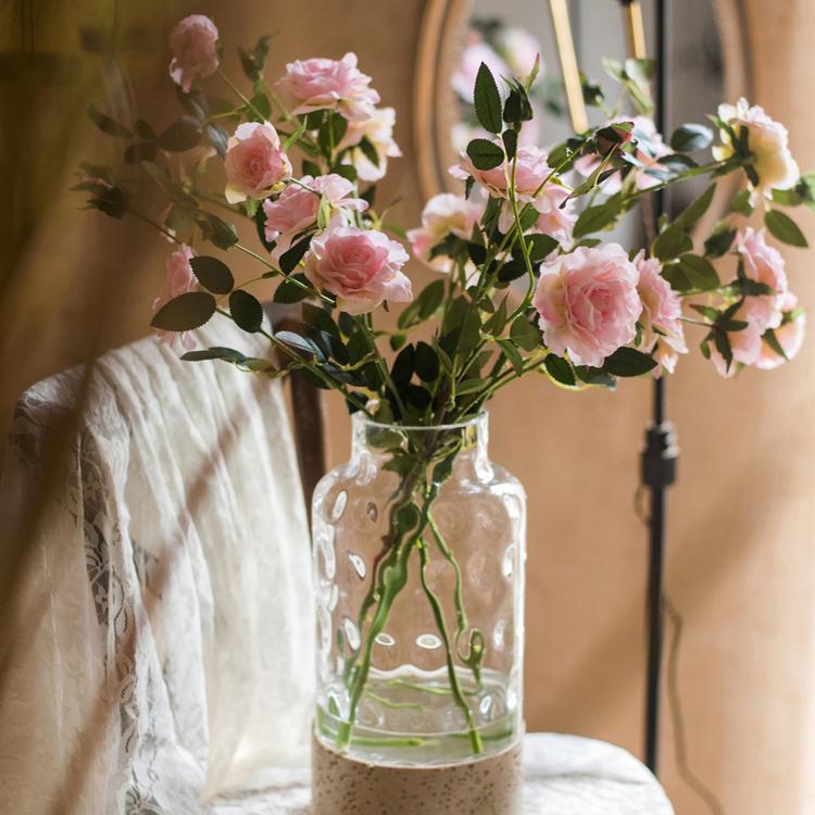 Faux Silk Real Touch Blooming Rose Stem in Pink 25" Tall - RusticReach